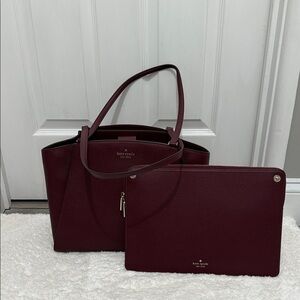 Kate Spade Deep Burgundy Tote and Pouch Set